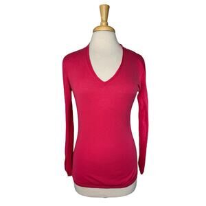 SNOBBY SHEEP Magenta Silk Blend Sweater Size 44 Medium *READ* V-neck Lightweight